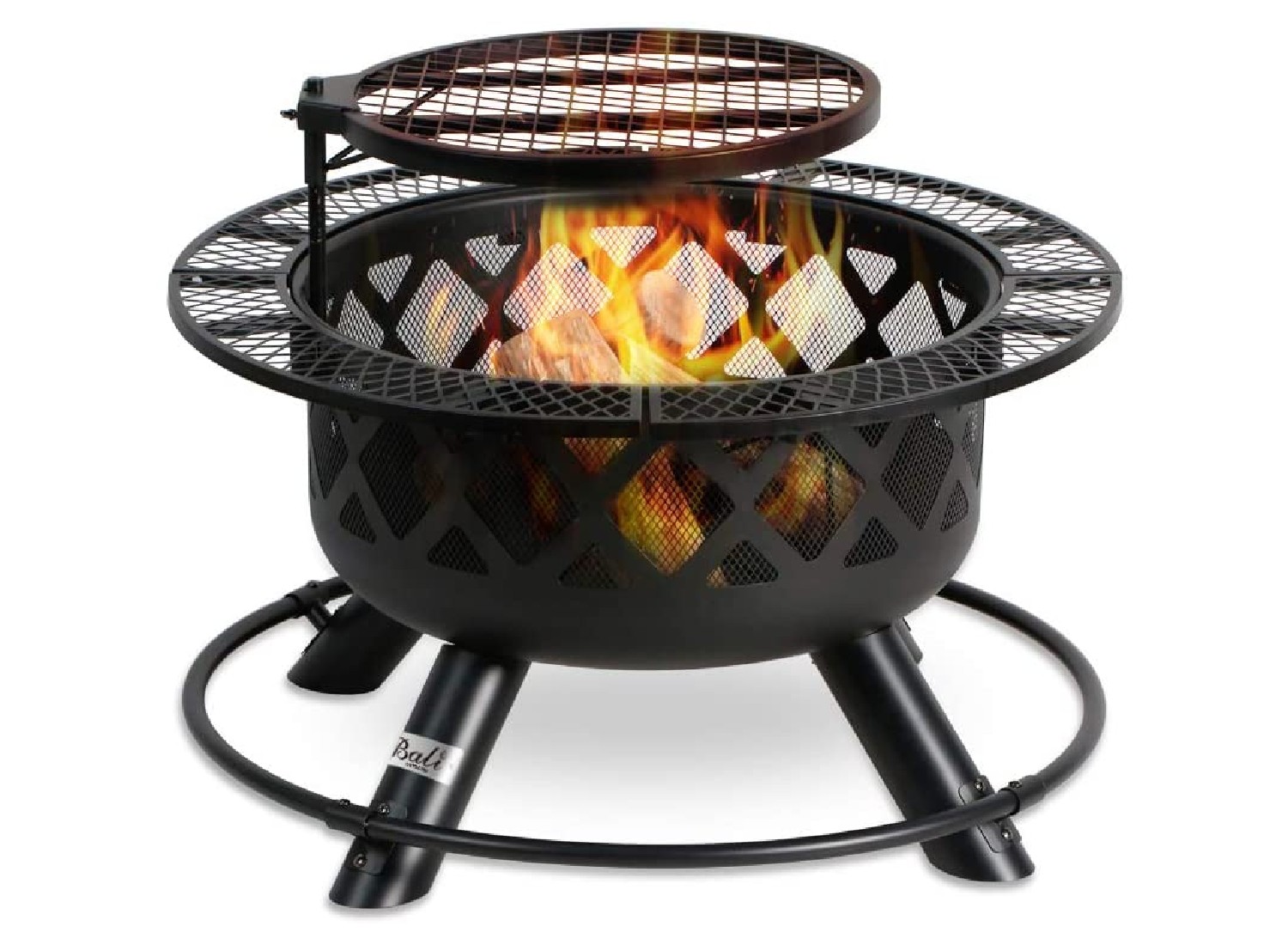 Garden Black Decking TRUESHOPPING Contemporary Garden Fire Pit Bowl Outdoor 74cm Diameter Round Firepit Wood Burner with Handles & Detachable Legs Perfect for Use on Patio