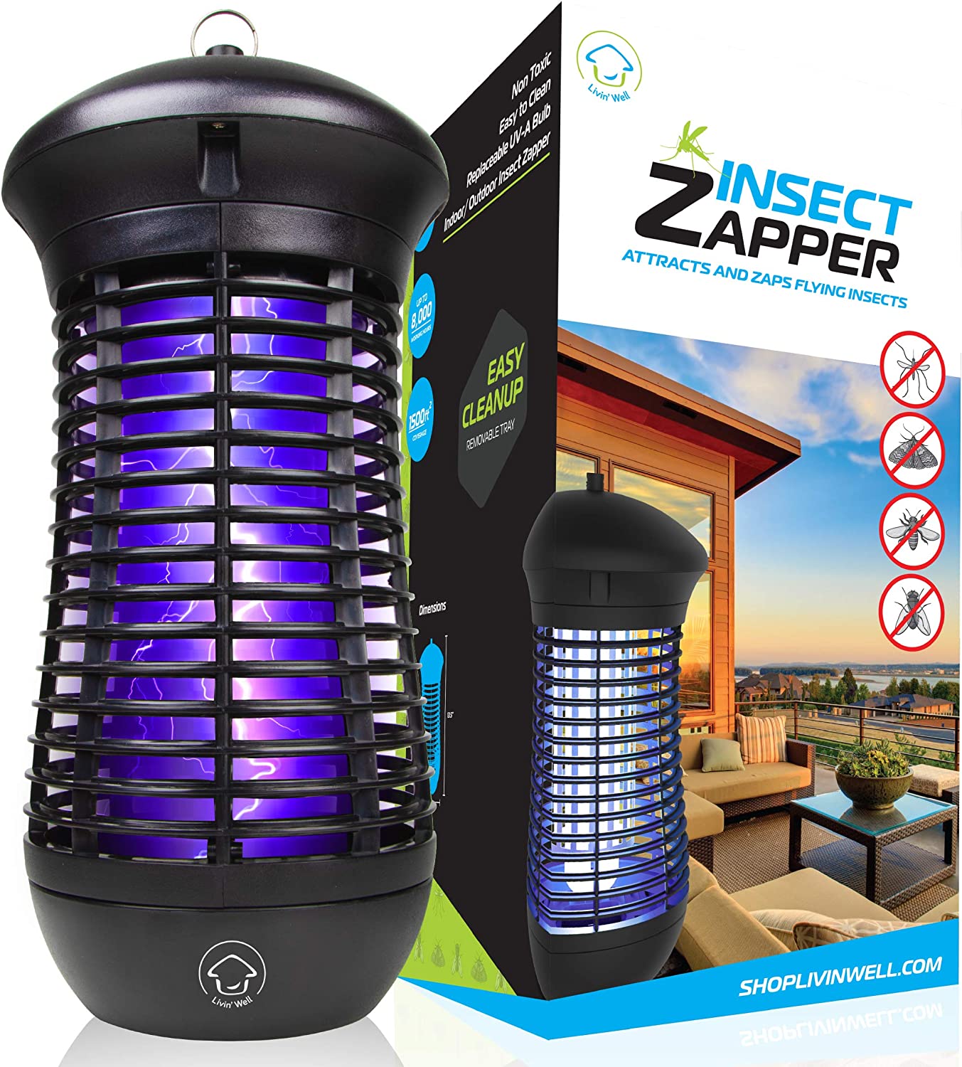 BLACK+DECKER Bug Zapper & Fly Trap - 2 Acre Coverage - Indoor/Outdoor