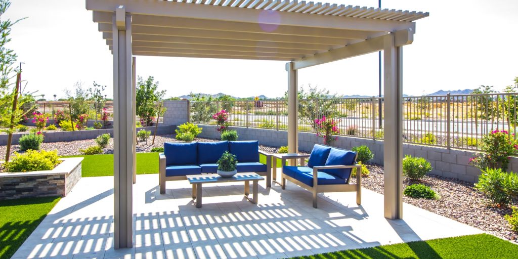 Rear Yard Pergola Covering Patio Furniture