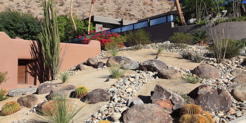 desert-landscaping-ideas garden-gate Xeriscaped Desert Residential Landscaping