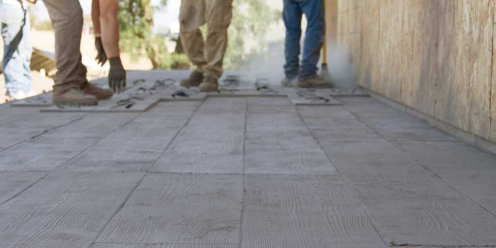 Stamped Patio with Barn Board Concrete